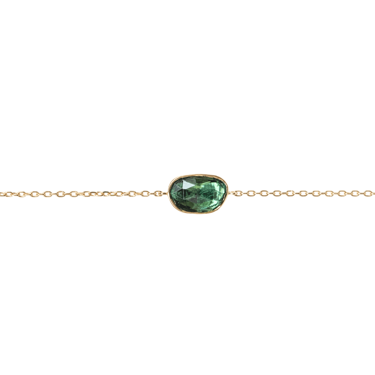 Bezel-Set Green Tourmaline Chain Bracelet - Peridot Fine Jewelry - Celine Daoust