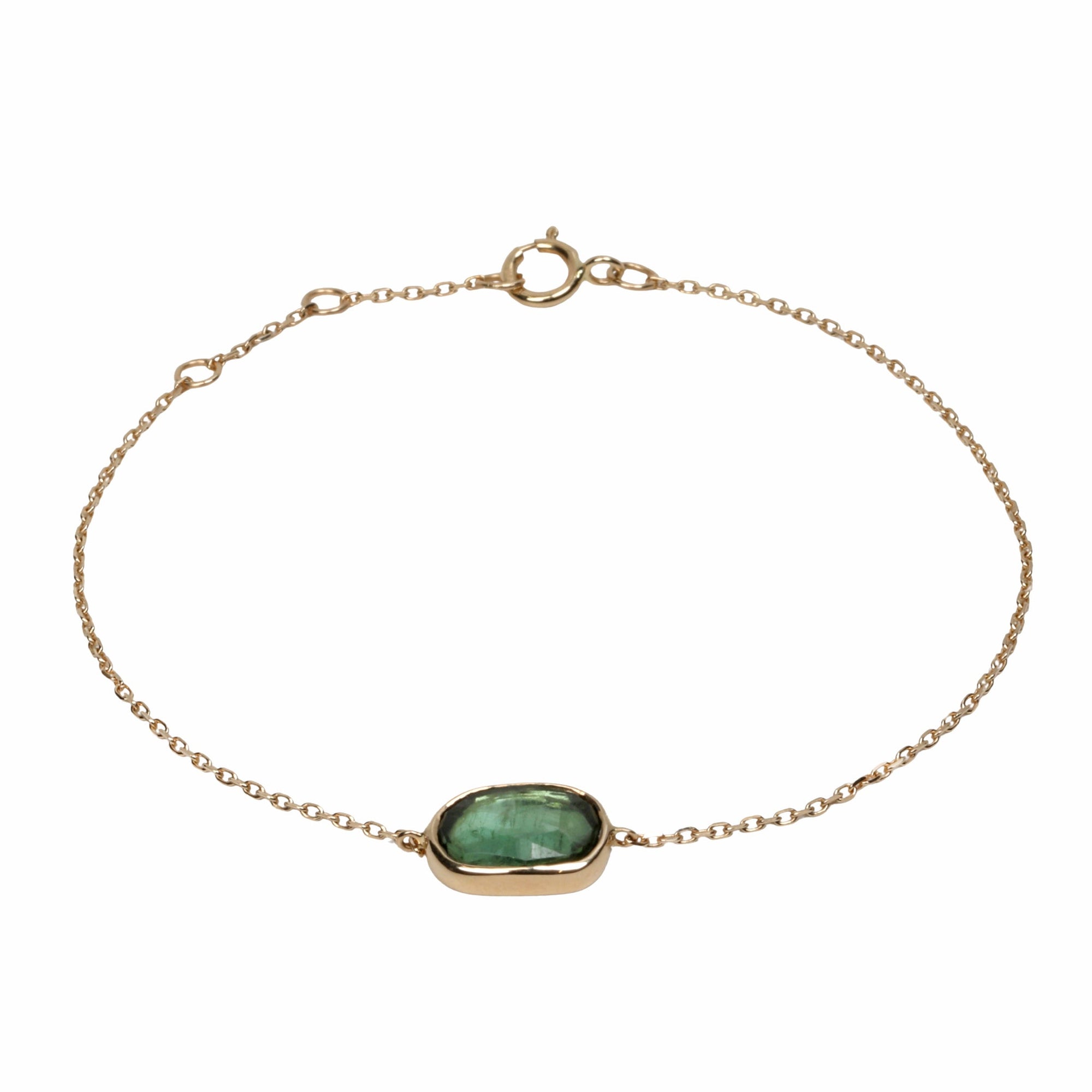 Bezel-Set Green Tourmaline Chain Bracelet - Peridot Fine Jewelry - Celine Daoust