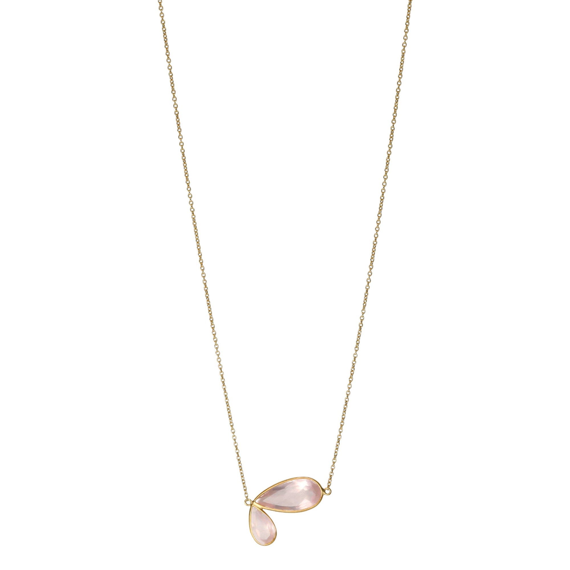 Bezel-Set Rose Quartz &quot;Fly&#39;s Wing&quot; Necklace - Peridot Fine Jewelry - Kothari