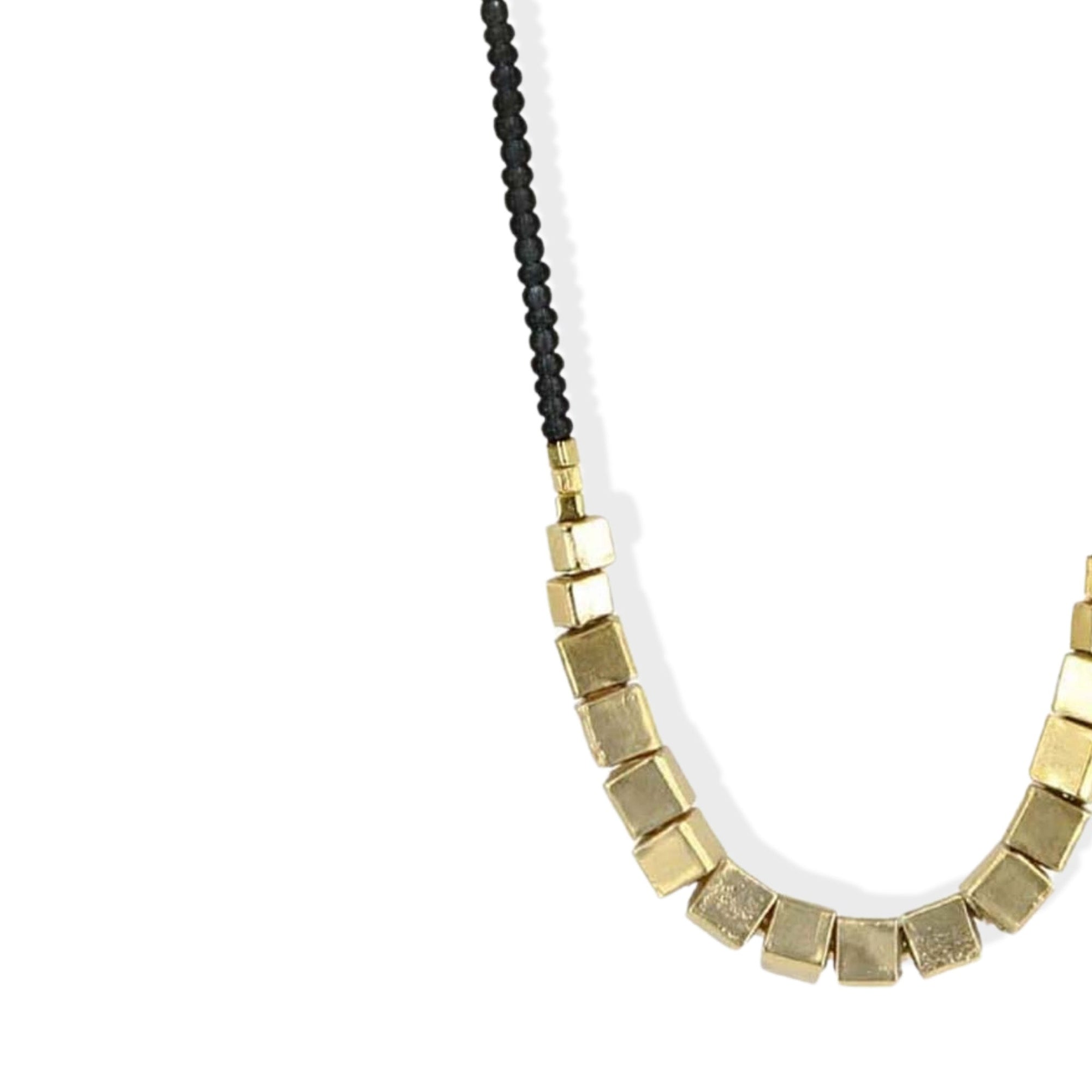 Black Beaded Necklace with Gold Square Beaded Station - Peridot Fine Jewelry - Debbie Fisher