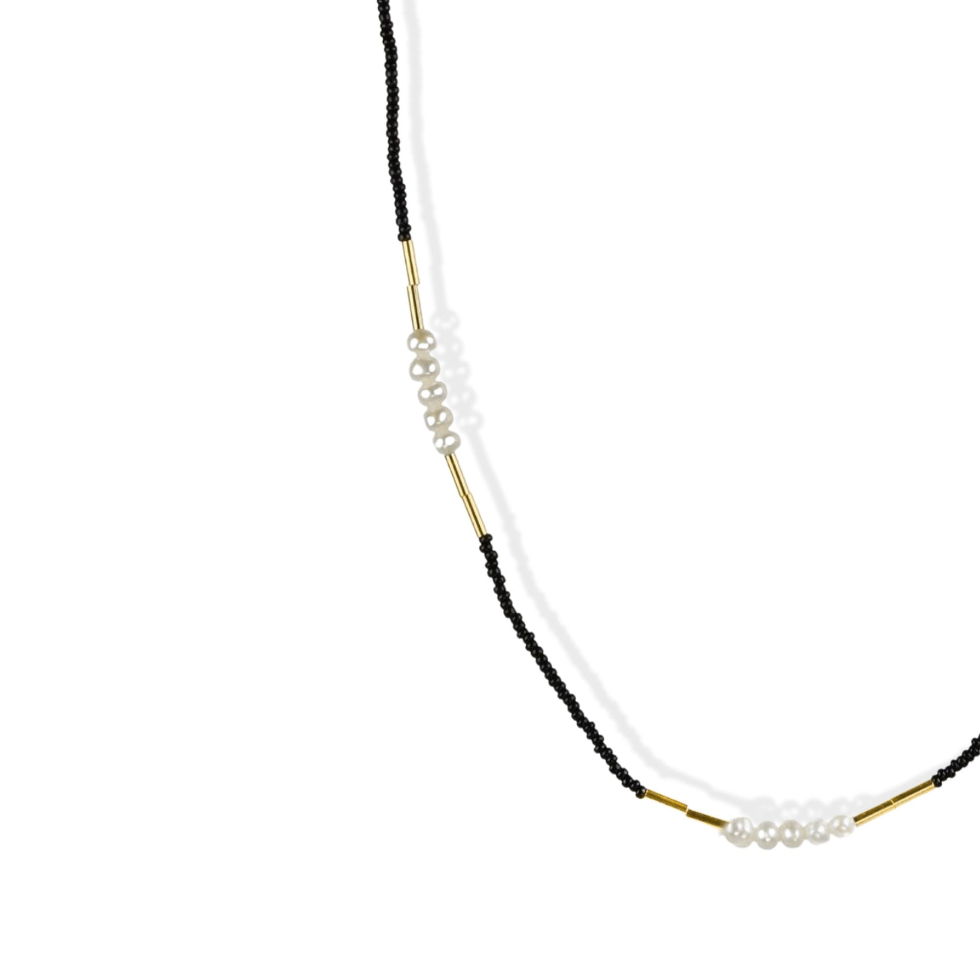 Black Seed Bead, 2 Pearl &amp; Gold Vermeil Tube Bead Station Necklace - Peridot Fine Jewelry - Debbie Fisher