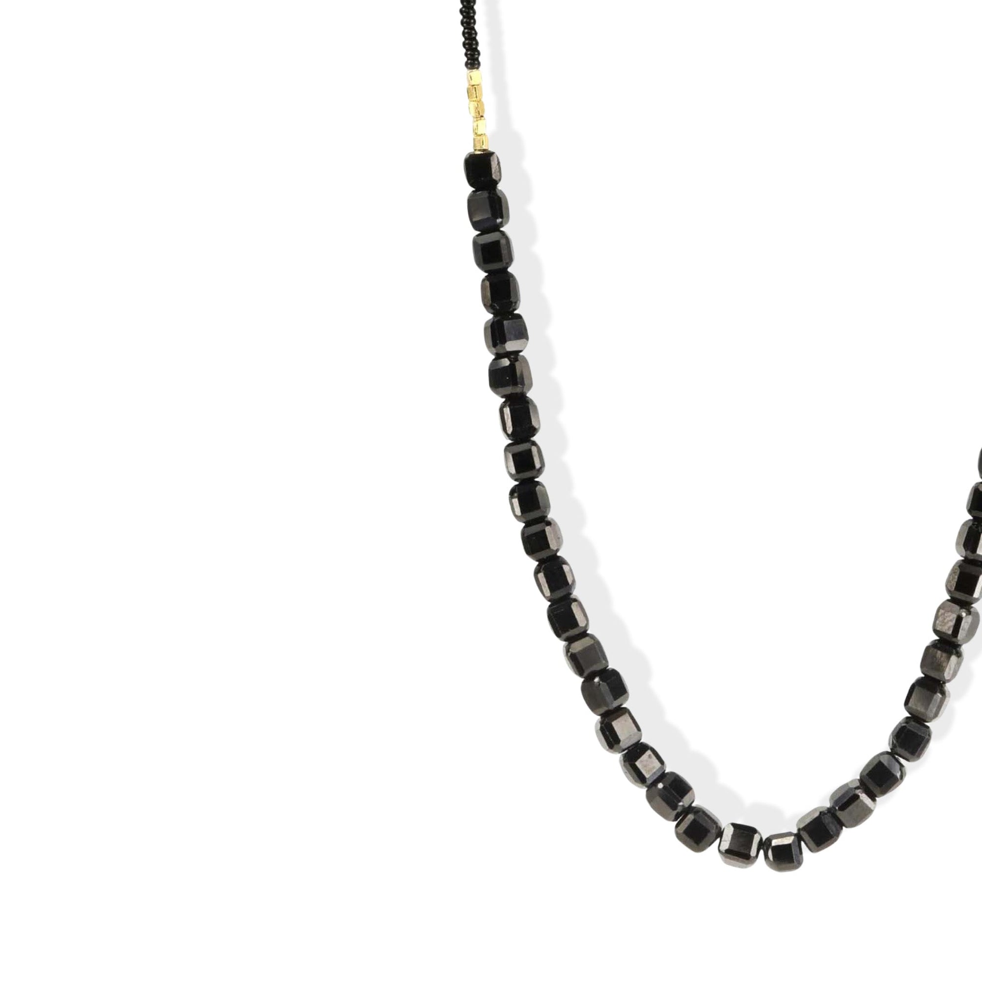 Black Seed Necklace with Gold Vermeil and Black Onyx Beads in Center - Peridot Fine Jewelry - Debbie Fisher