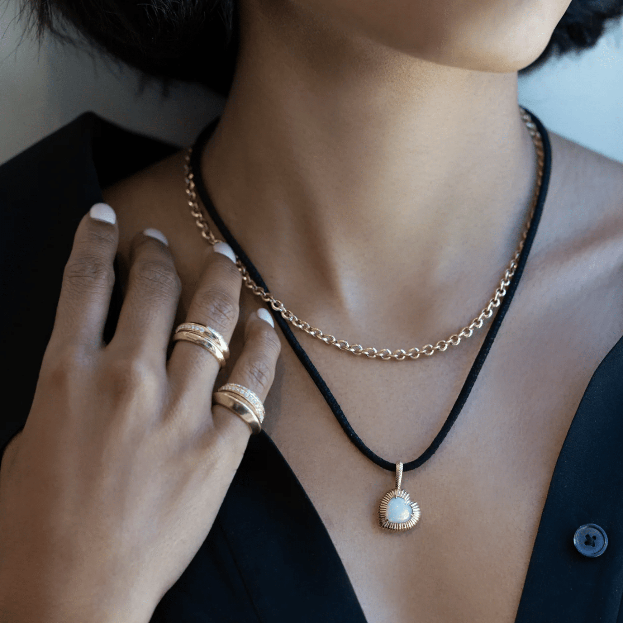 Black Suede Cord Necklace with 18K Lobster Clasp - Peridot Fine Jewelry - Lizzie Mandler