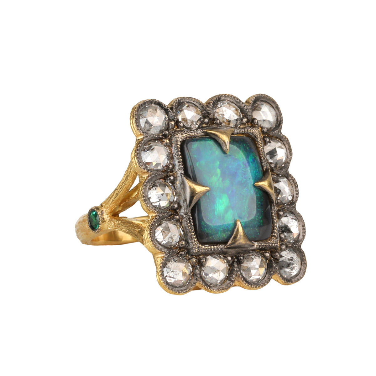Blackened 22K Black Opal Ring with Diamond "Lace Edge" Halo - Peridot Fine Jewelry - Cathy Waterman