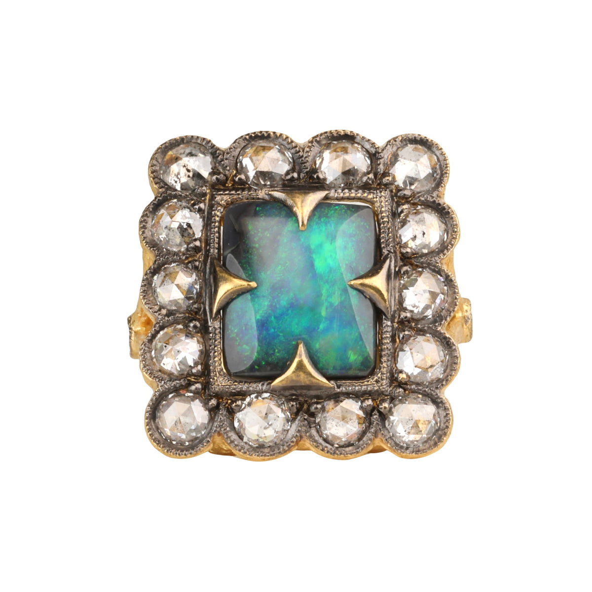 Blackened 22K Black Opal Ring with Diamond "Lace Edge" Halo - Peridot Fine Jewelry - Cathy Waterman