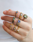 Blackened 22K Gold & Diamond "Venus" Ring with Faceted Mint Green Tourmaline - Peridot Fine Jewelry - Cathy Waterman