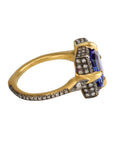 Blackened 22k "Venus" Ring with Rectangular Tanzanite Center & Diamond Details - Peridot Fine Jewelry - Cathy Waterman
