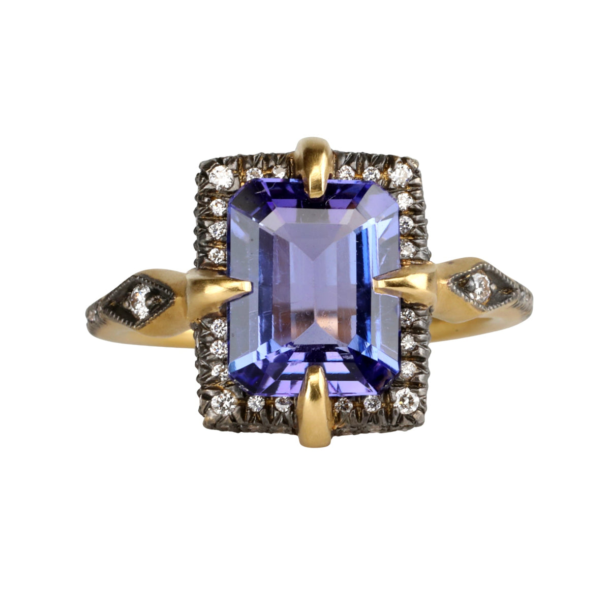 Blackened 22k "Venus" Ring with Rectangular Tanzanite Center &amp; Diamond Details - Peridot Fine Jewelry - Cathy Waterman