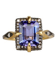 Blackened 22k "Venus" Ring with Rectangular Tanzanite Center & Diamond Details - Peridot Fine Jewelry - Cathy Waterman