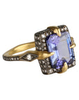 Blackened 22k "Venus" Ring with Rectangular Tanzanite Center & Diamond Details - Peridot Fine Jewelry - Cathy Waterman