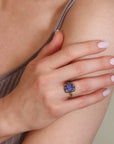 Blackened 22k "Venus" Ring with Rectangular Tanzanite Center & Diamond Details - Peridot Fine Jewelry - Cathy Waterman
