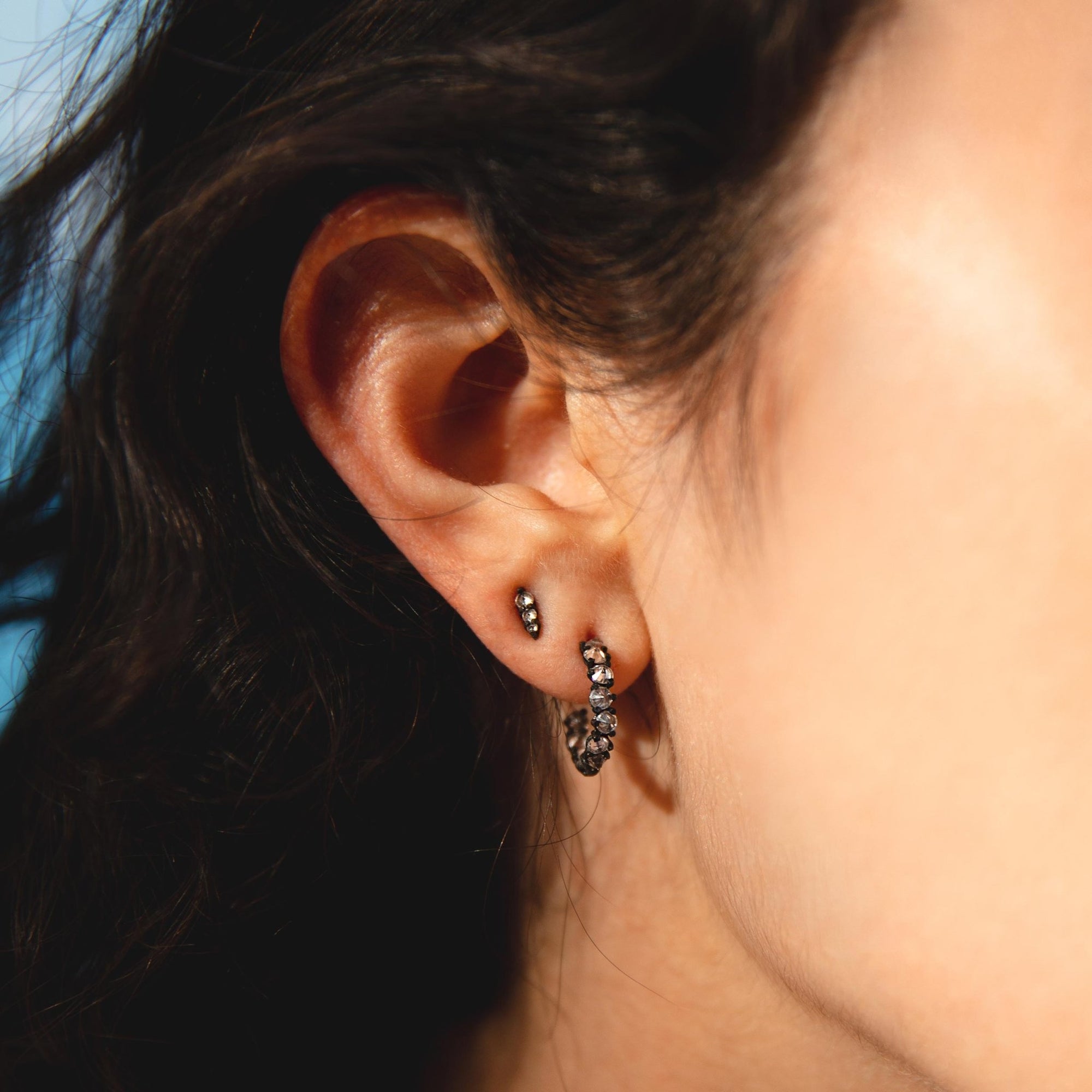 Blackened Inverted Diamond Small Hoop Earrings - Peridot Fine Jewelry - TAP by Todd Pownell