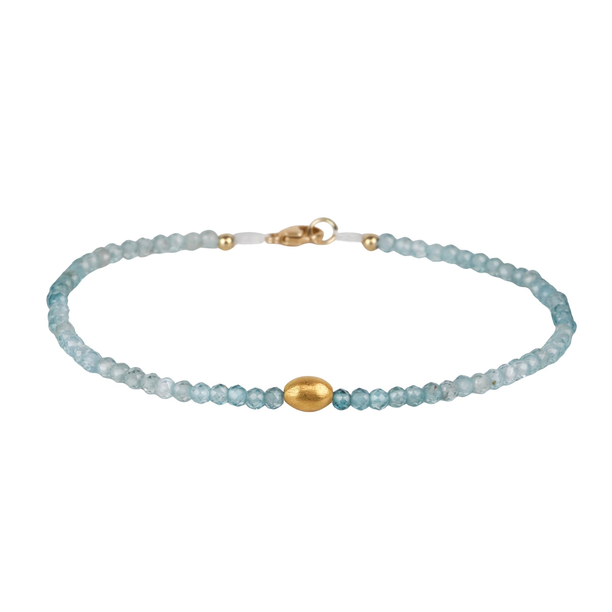 Blue Zircon Faceted Beaded Bracelet with 18K Rounded Oval Bead - Peridot Fine Jewelry - Margaret Solow Jewelry