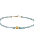 Blue Zircon Faceted Beaded Bracelet with 18K Rounded Oval Bead - Peridot Fine Jewelry - Margaret Solow Jewelry