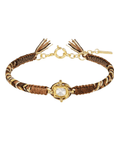 Brown Mix Macramé Bracelet with Center Vermeil Rectangular Bezel-Set Asymmetrical Diamond Charm - Peridot Fine Jewelry - Marie Laure Chamorel