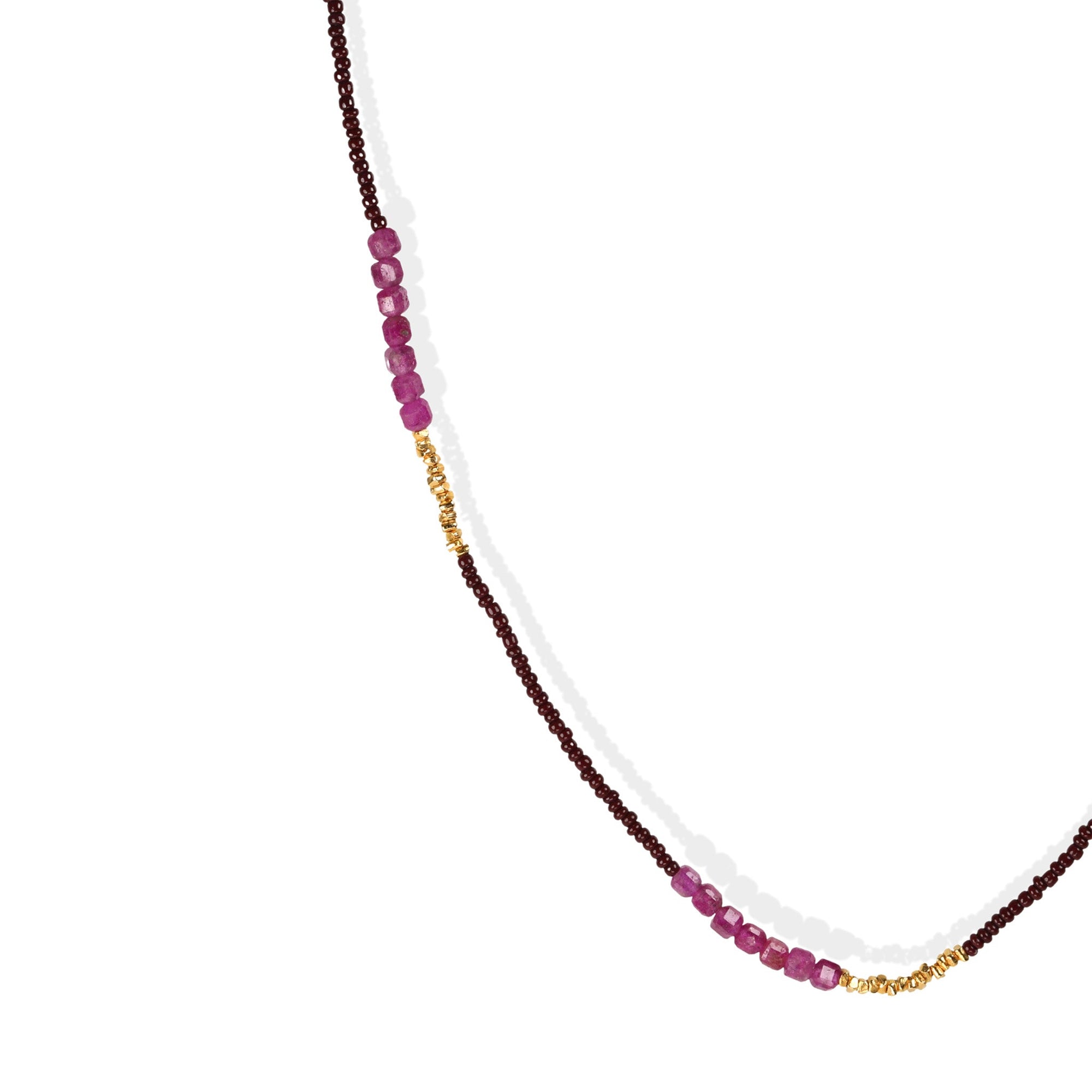 Brown Seed Bead Necklace with Ruby &amp; Gold Vermeil Beaded Stations - Peridot Fine Jewelry - Debbie Fisher