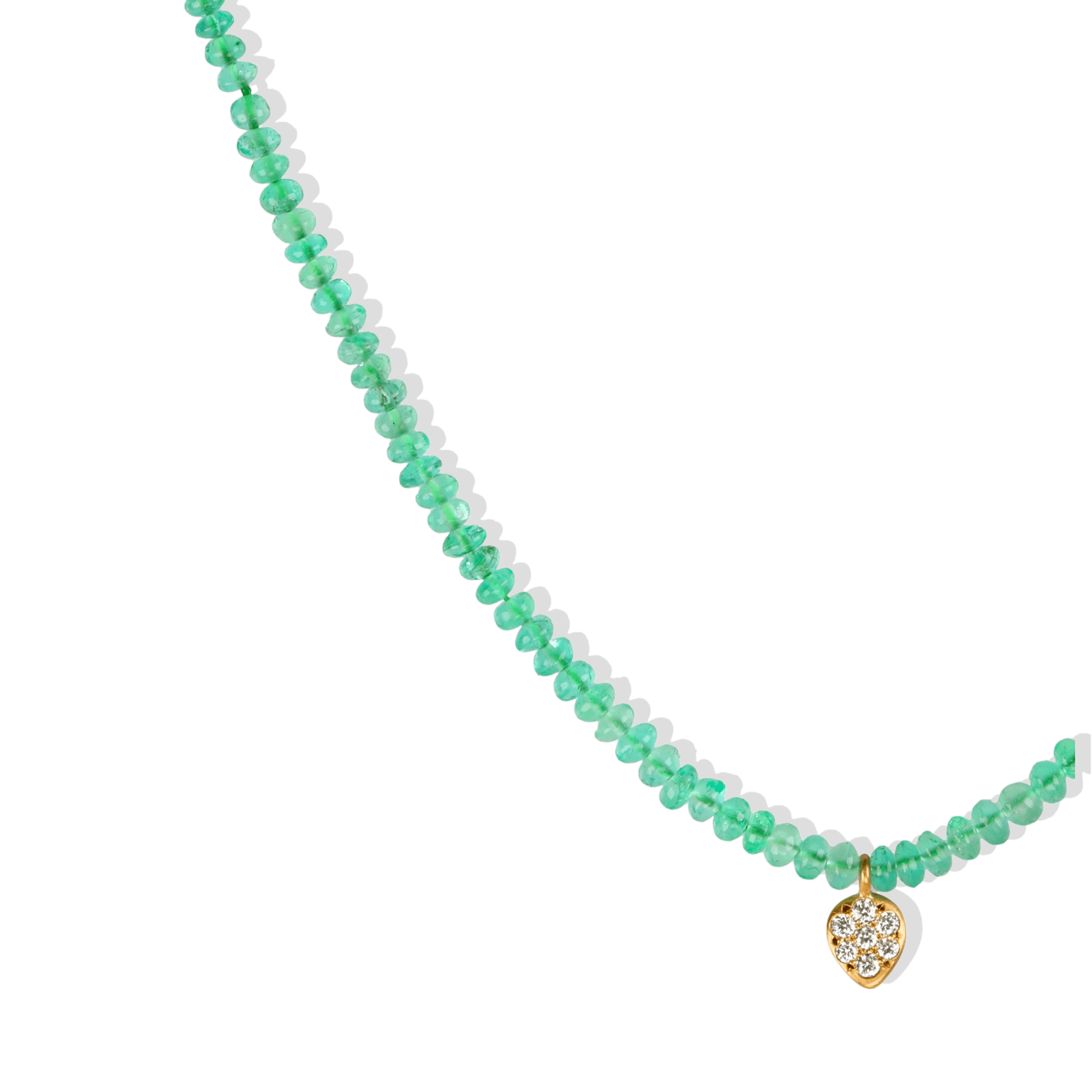 Cabochon Green Emerald Beaded Necklace with Center 20K Pave Diamond Pear - Shaped Charm - Peridot Fine Jewelry - Caroline Ellen