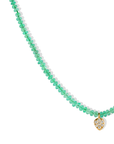 Cabochon Green Emerald Beaded Necklace with Center 20K Pave Diamond Pear - Shaped Charm - Peridot Fine Jewelry - Caroline Ellen