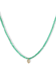Cabochon Green Emerald Beaded Necklace with Center 20K Pave Diamond Pear - Shaped Charm - Peridot Fine Jewelry - Caroline Ellen