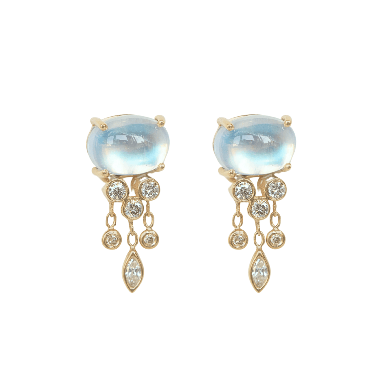 Cabochon Moonstone "Jellyfish" Earrings with Diamonds - Peridot Fine Jewelry - Celine Daoust