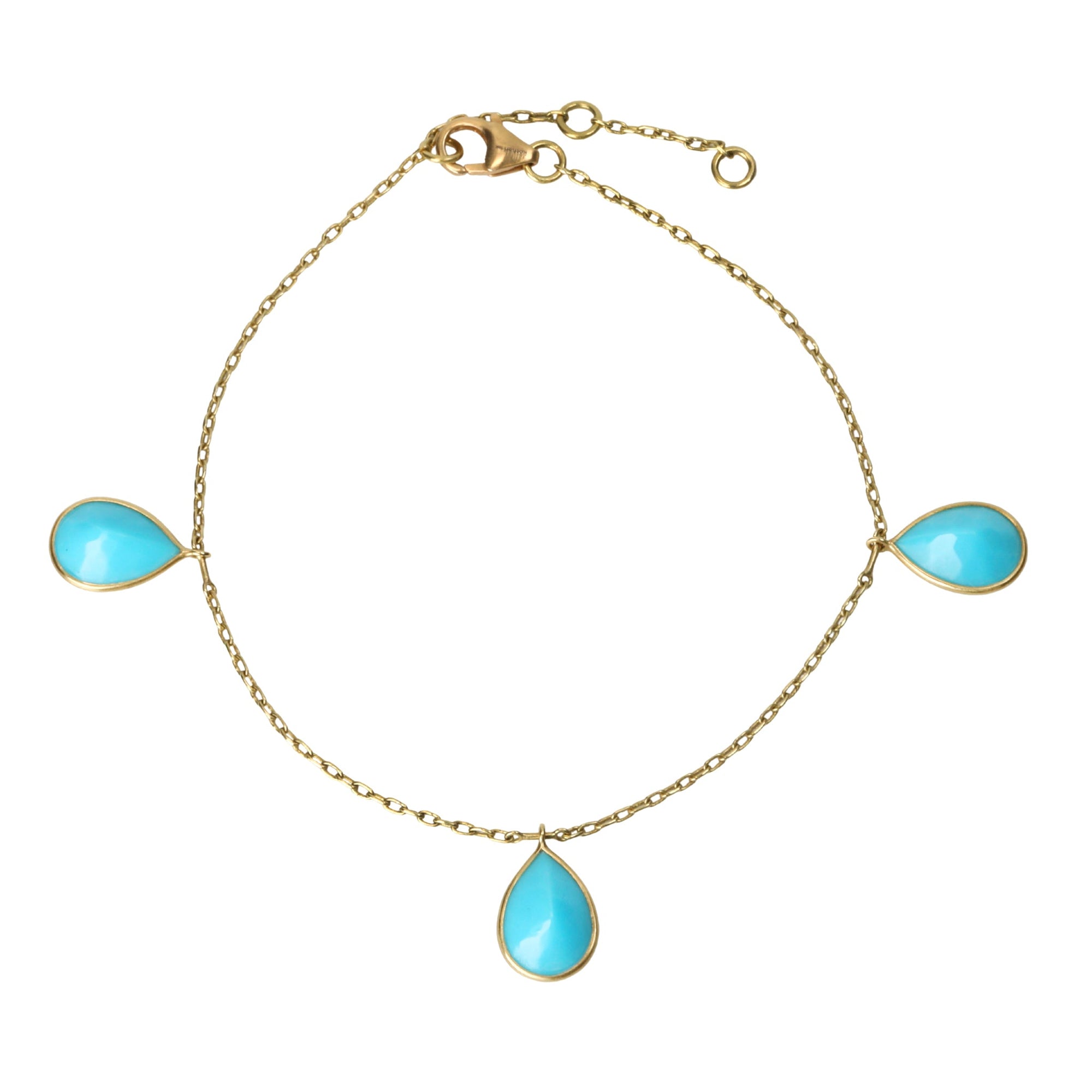 Chain Bracelet with Triple Bezel-Set Turquoise &quot;Petal&quot; Drops - Peridot Fine Jewelry - Kothari