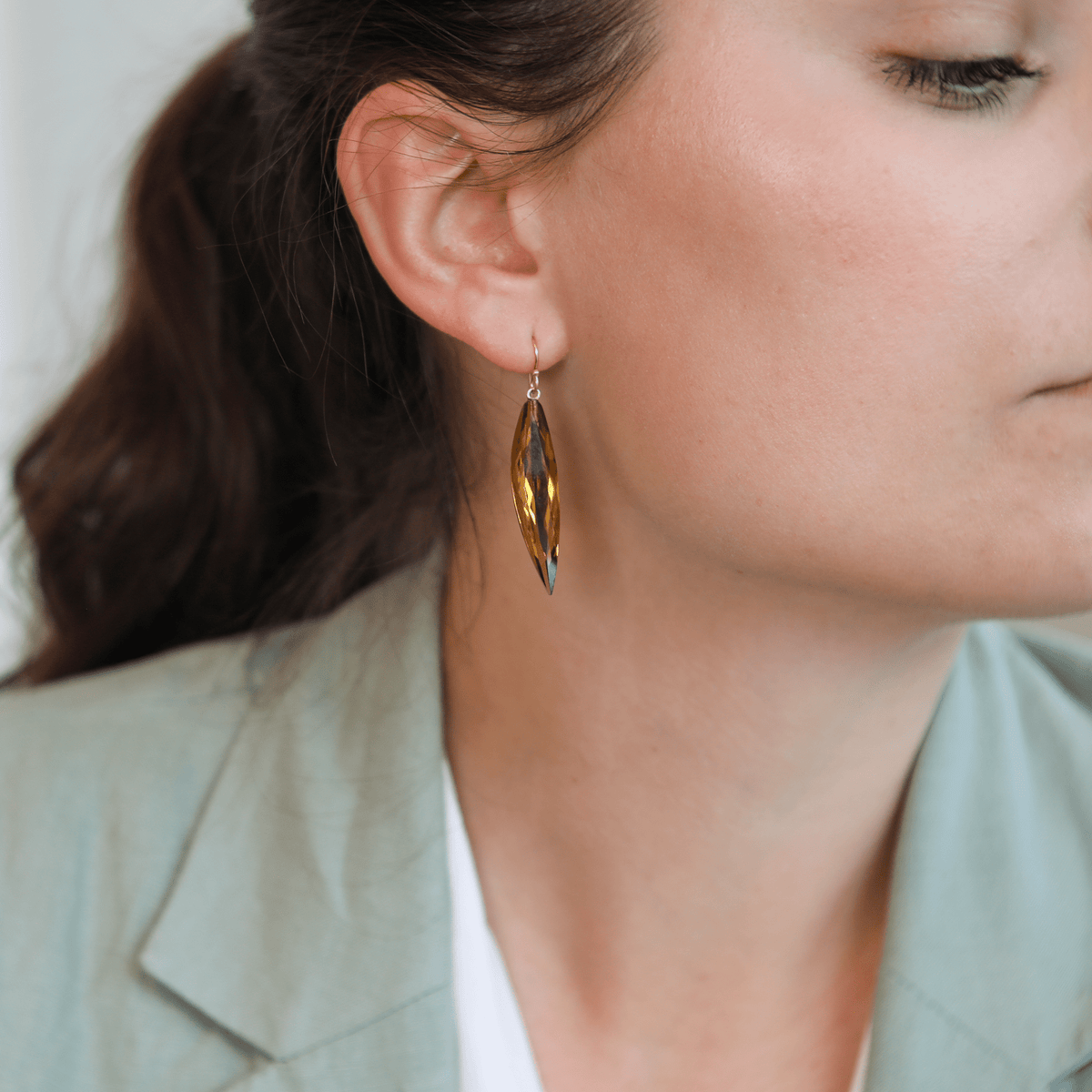 Cinnamon Quartz "Brancusi" Drop Earrings - Peridot Fine Jewelry - Rosanne Pugliese