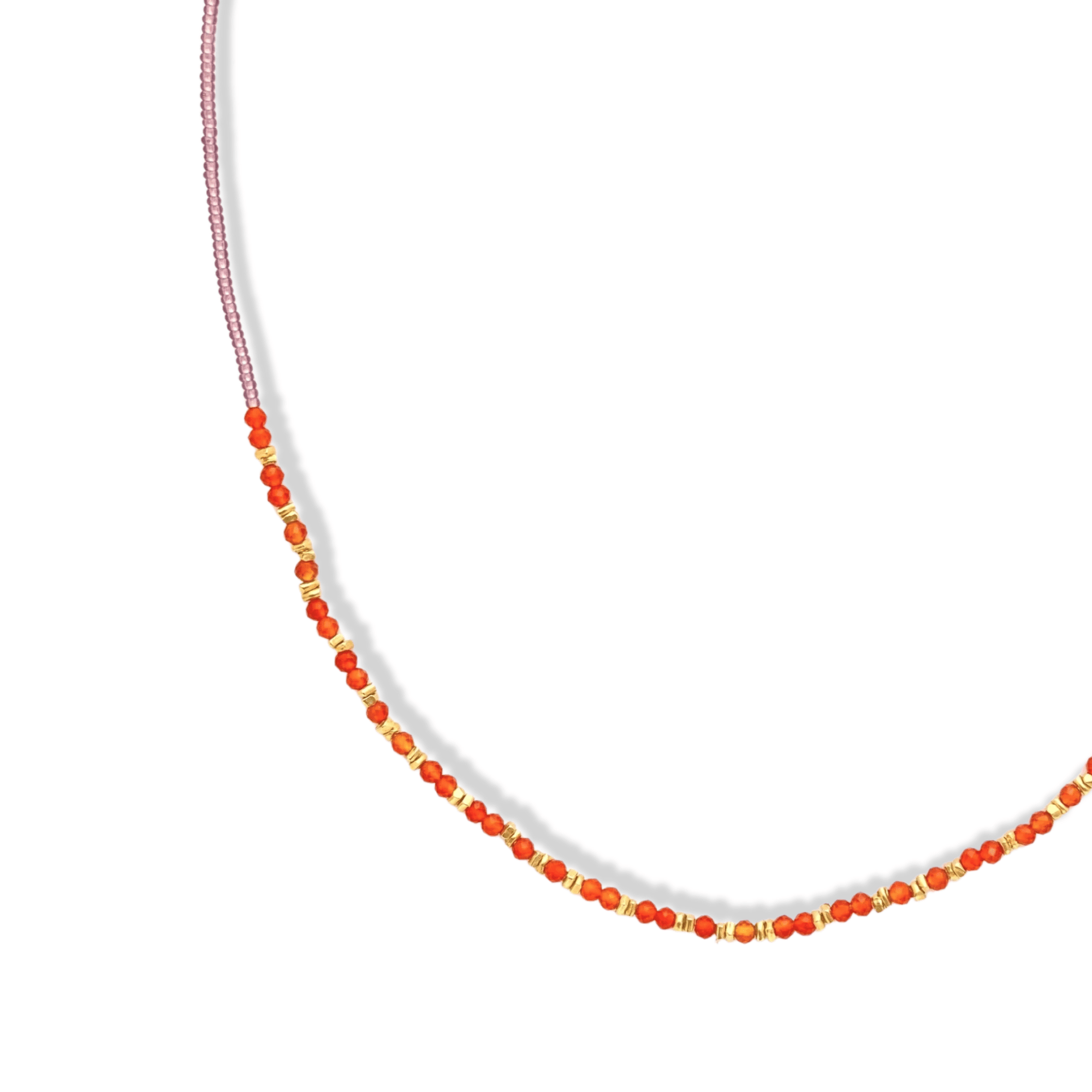 Clear Pink Seed Bead Necklace with Carnelian &amp; Gold Vermeil Beaded Center Station - Peridot Fine Jewelry - Debbie Fisher