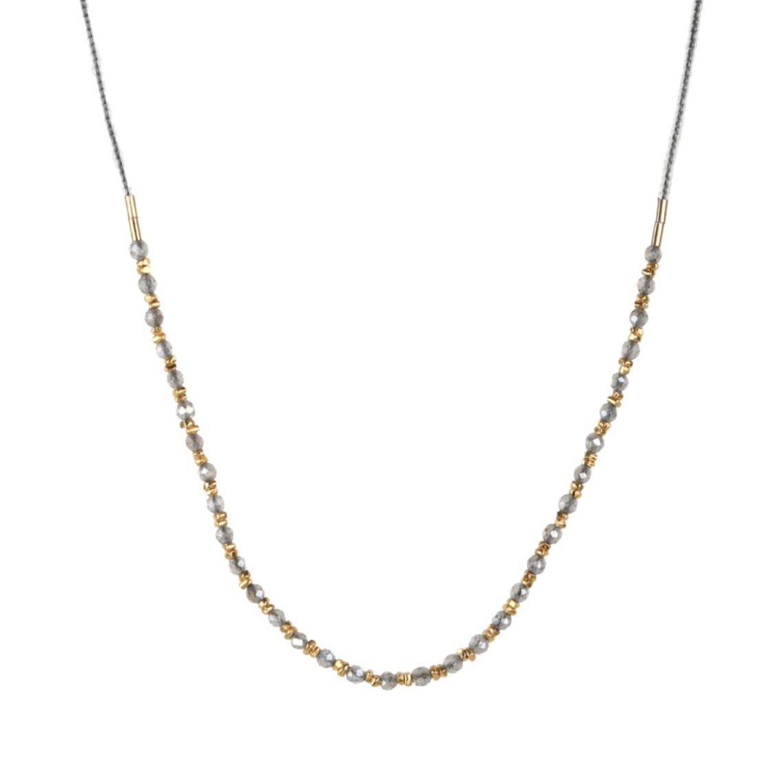 Clear Seed Bead Necklace with Centered Mystic Labradorite &amp; Gold Vermeil Station - Peridot Fine Jewelry - Debbie Fisher