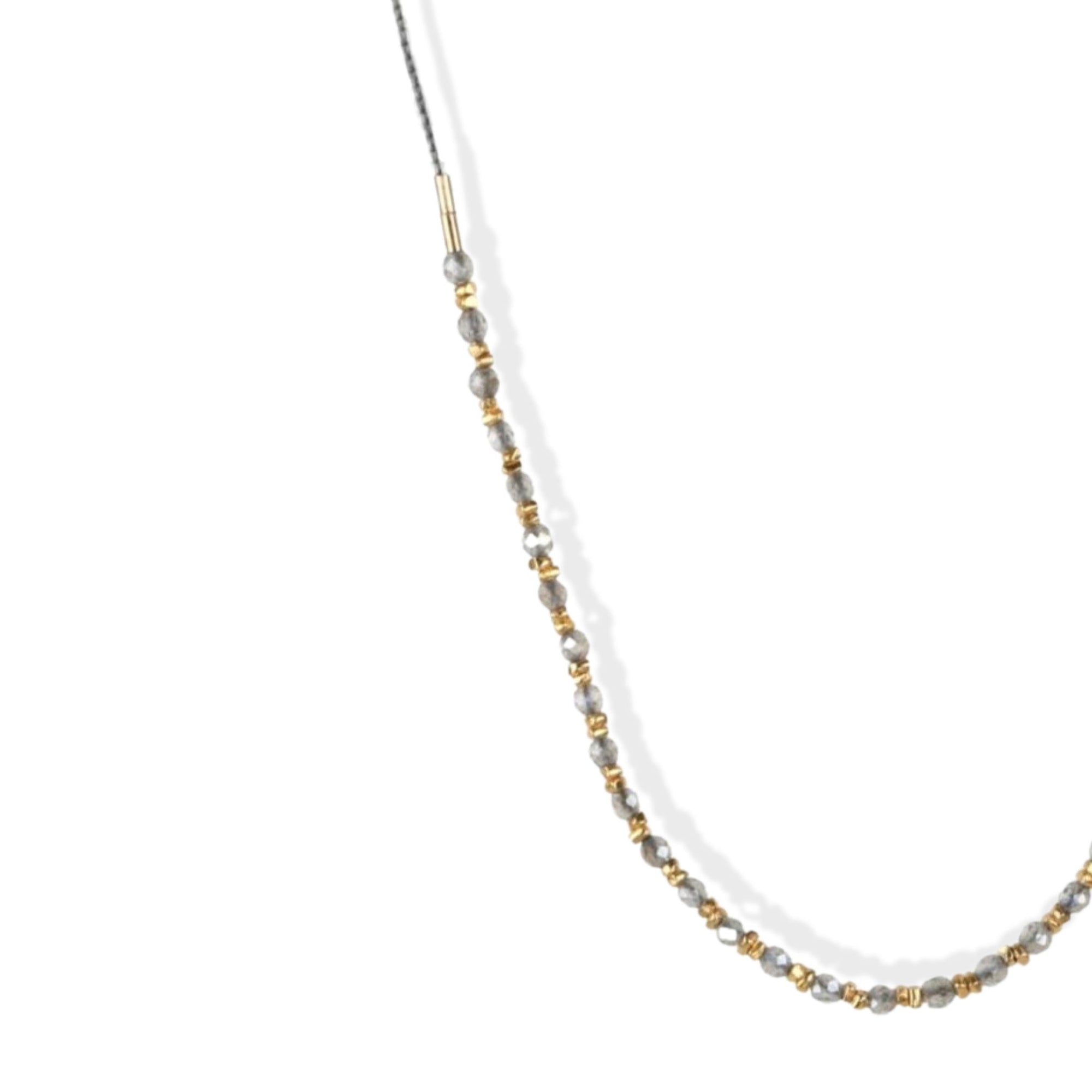 Clear Seed Bead Necklace with Centered Mystic Labradorite &amp; Gold Vermeil Station - Peridot Fine Jewelry - Debbie Fisher