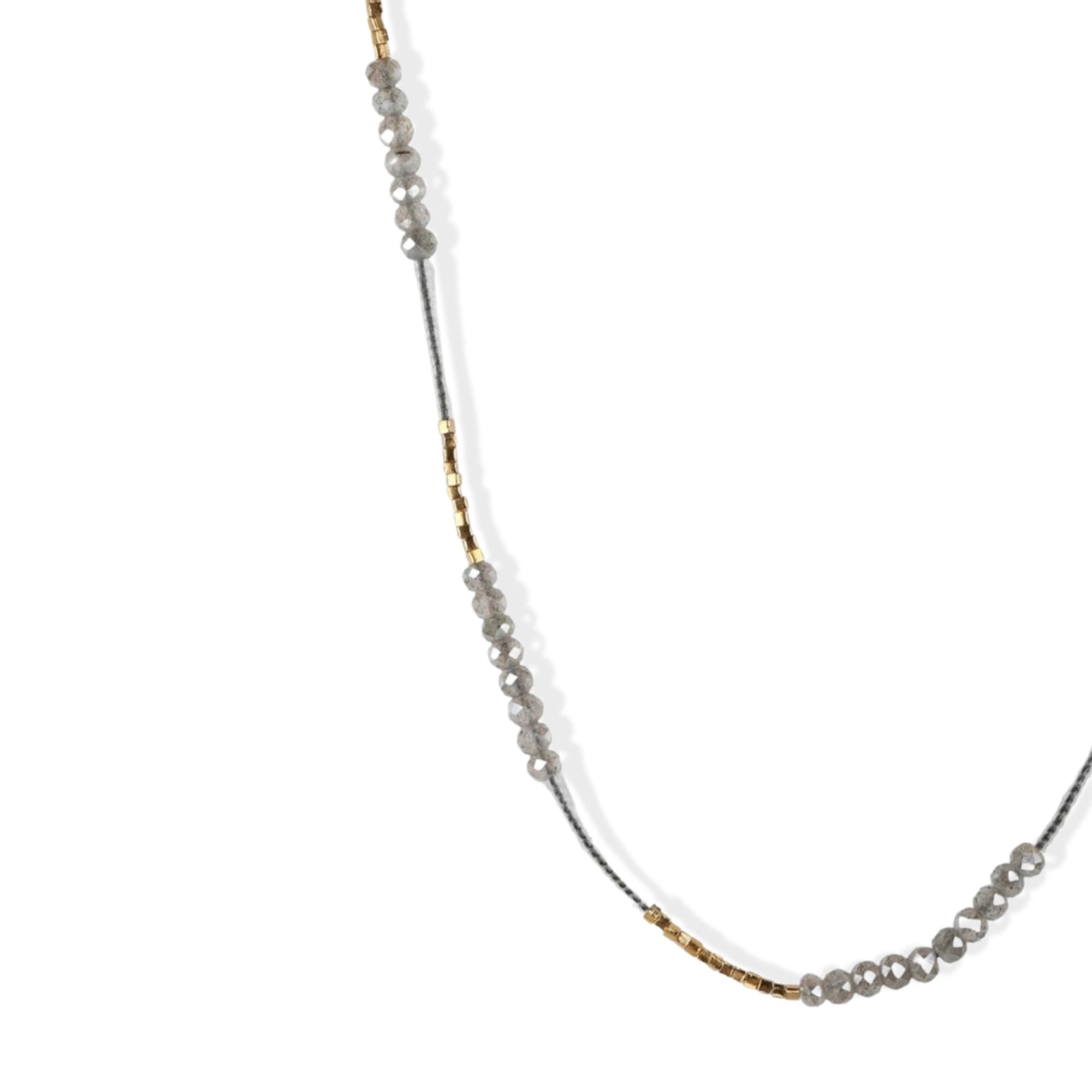 Clear Seed Bead Necklace with Labradorite &amp; Gold Vermeil Beaded Stations - Peridot Fine Jewelry - Debbie Fisher