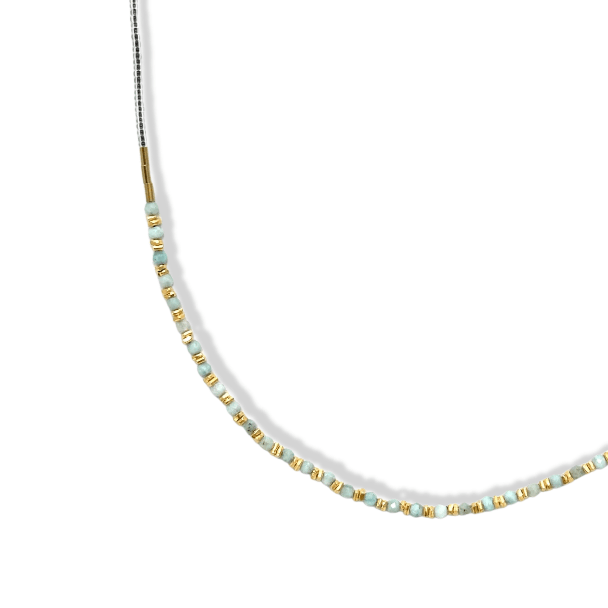 Clear Seed, Gold Vermeil &amp; Aquamarine Beaded Necklace - Peridot Fine Jewelry - Debbie Fisher