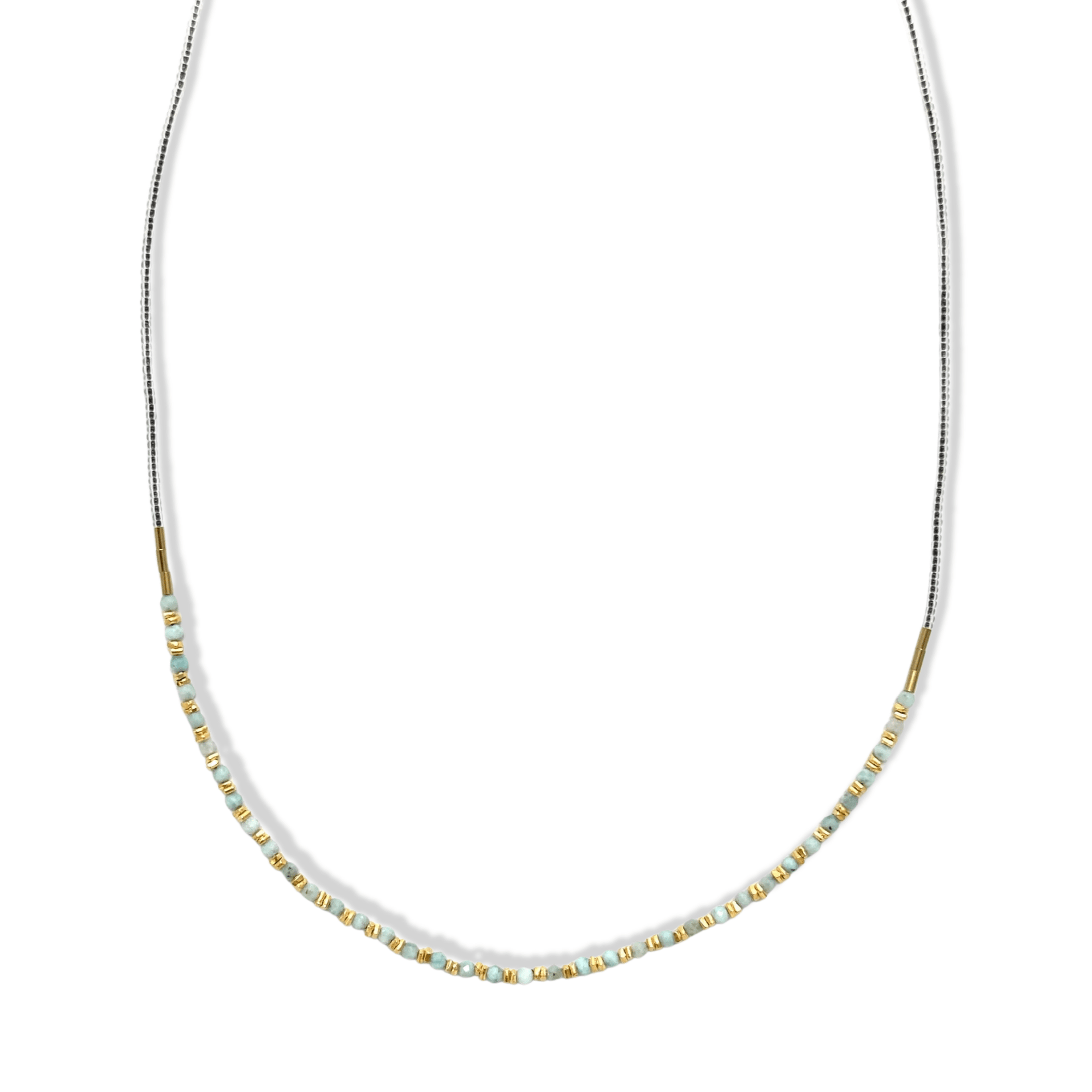 Clear Seed, Gold Vermeil &amp; Aquamarine Beaded Necklace - Peridot Fine Jewelry - Debbie Fisher