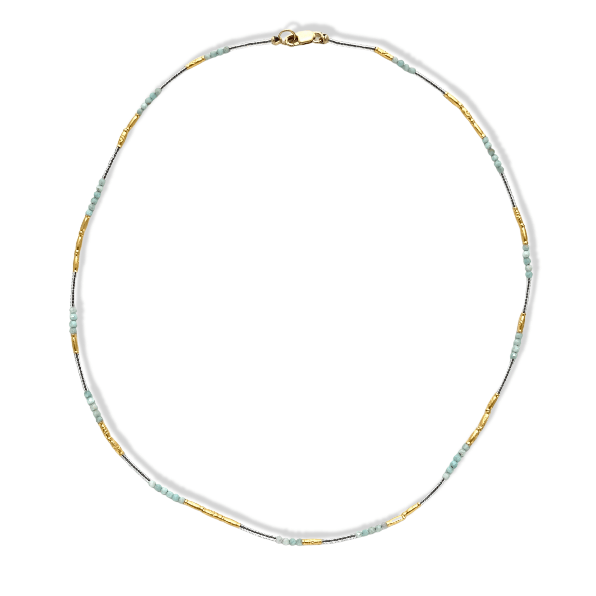 Clear Seed, Larimar &amp; Multi - Shape Gold Vermeil Beaded Station Necklace - Peridot Fine Jewelry - Debbie Fisher