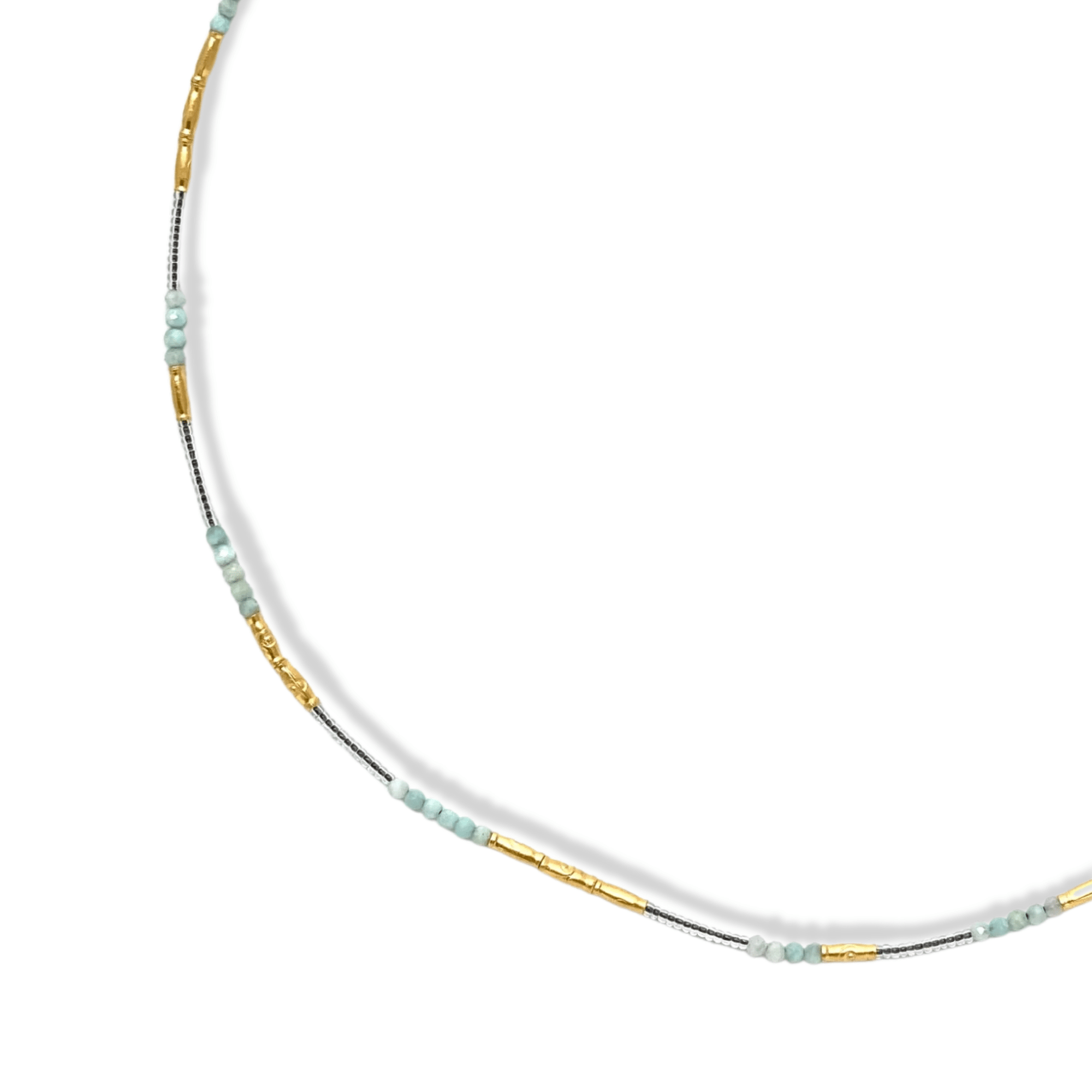 Clear Seed, Larimar &amp; Multi - Shape Gold Vermeil Beaded Station Necklace - Peridot Fine Jewelry - Debbie Fisher