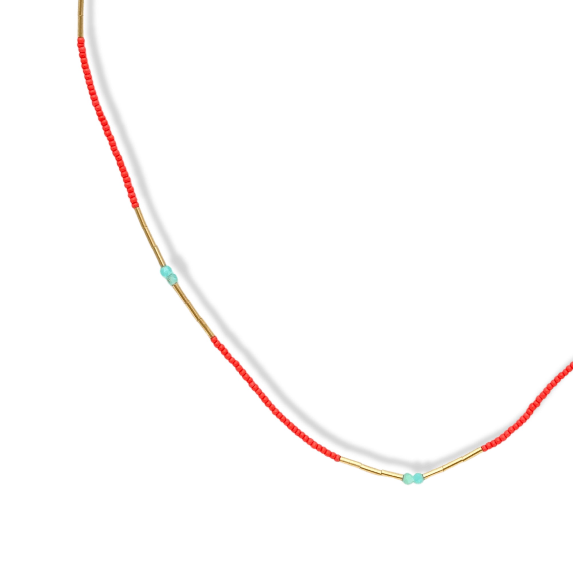 Coral Glass Bead Necklace with Gold Fill Bar Beads &amp; Amazonite Beaded Center - Peridot Fine Jewelry - Debbie Fisher