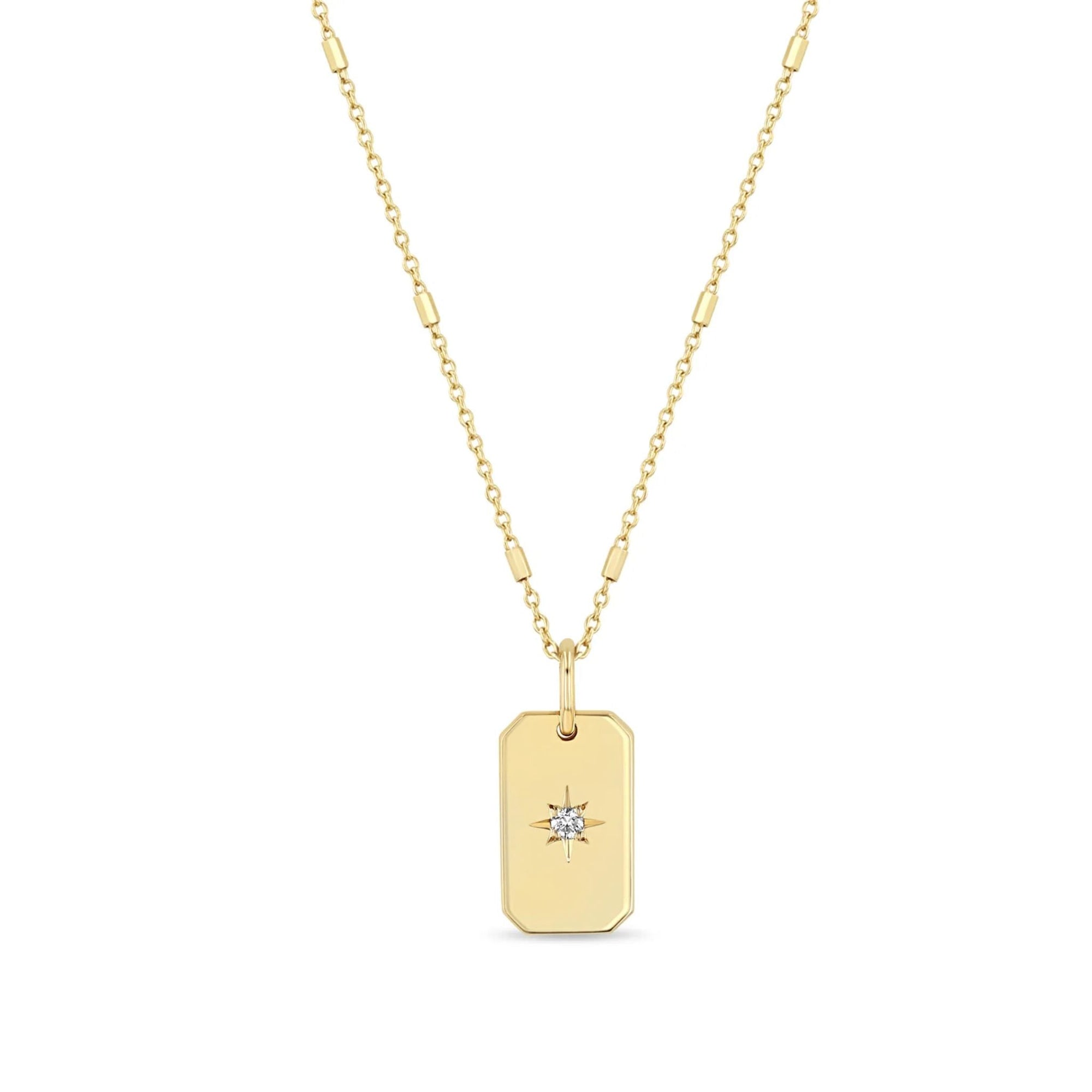 Dog Tag Necklace with Star - Set Diamond - Peridot Fine Jewelry - Zoe Chicco
