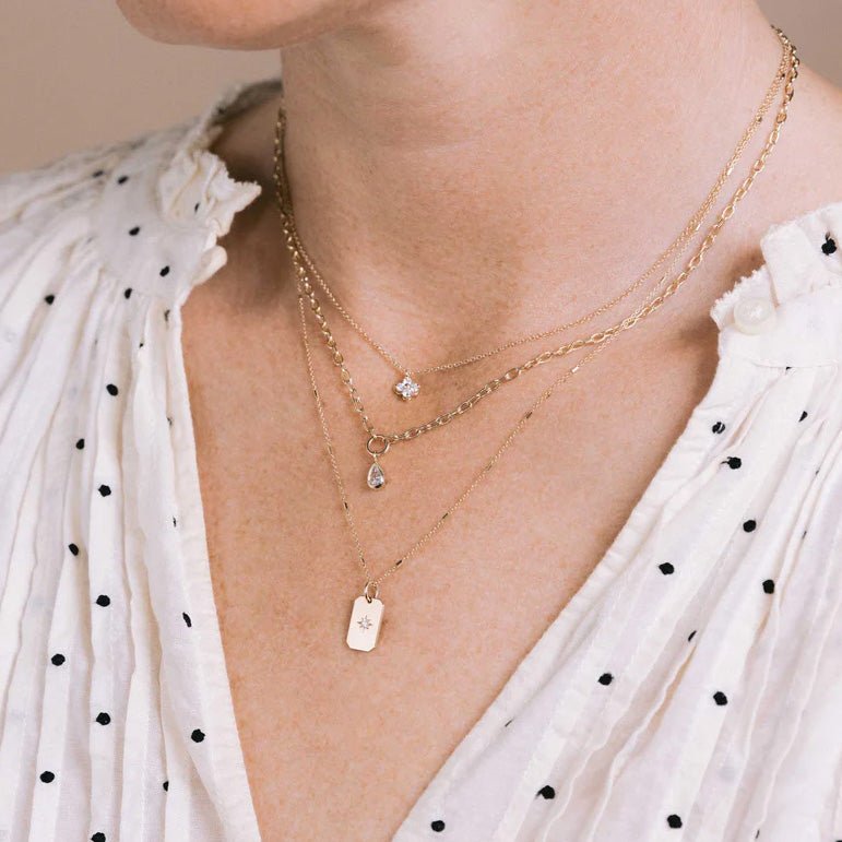 Dog Tag Necklace with Star-Set Diamond - Peridot Fine Jewelry - Zoe Chicco