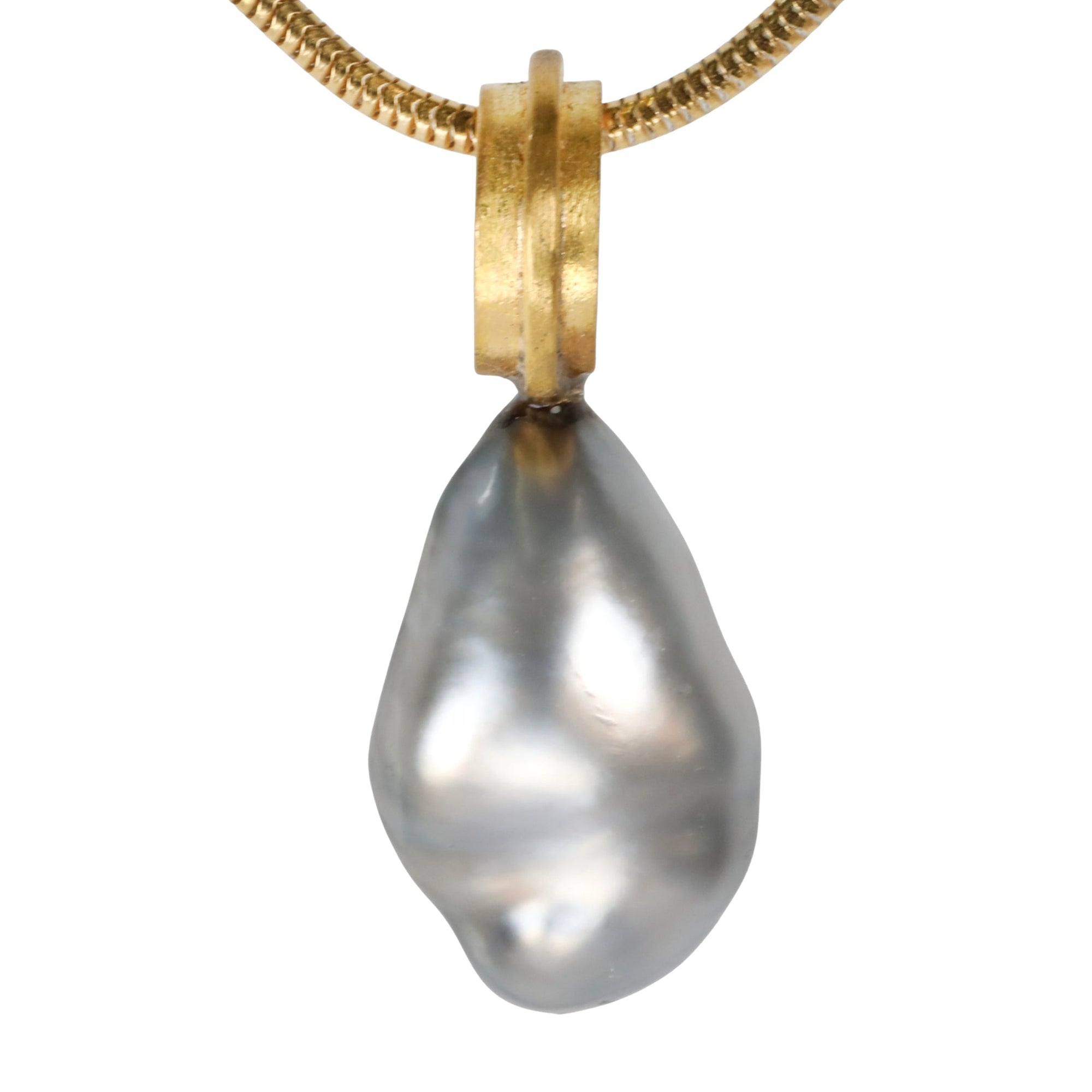 Elongated Organic Silver Keshi Pearl Drop Pendant - Peridot Fine Jewelry - Rosanne Pugliese