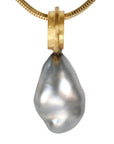 Elongated Organic Silver Keshi Pearl Drop Pendant - Peridot Fine Jewelry - Rosanne Pugliese