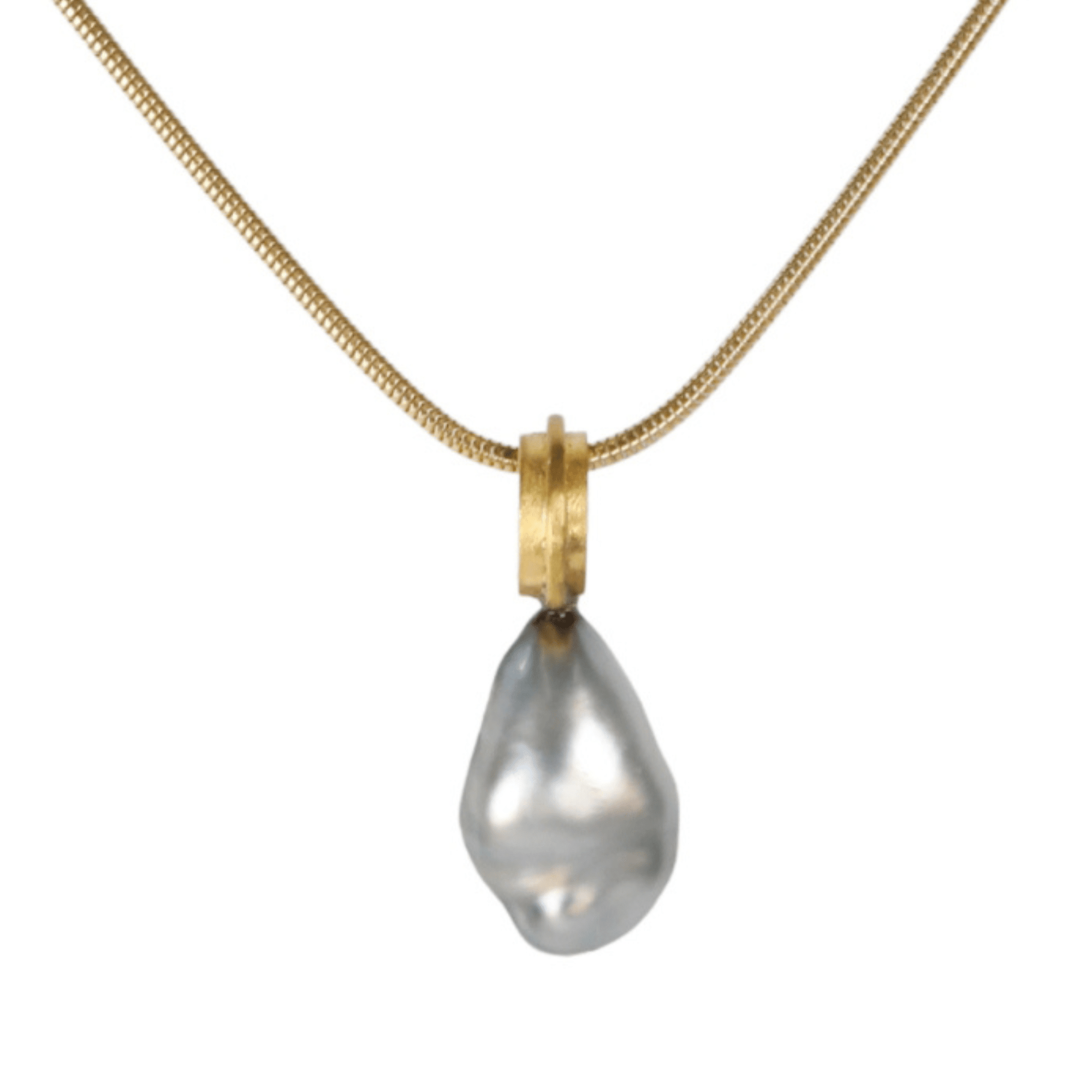 Elongated Organic Silver Keshi Pearl Drop Pendant - Peridot Fine Jewelry - Rosanne Pugliese