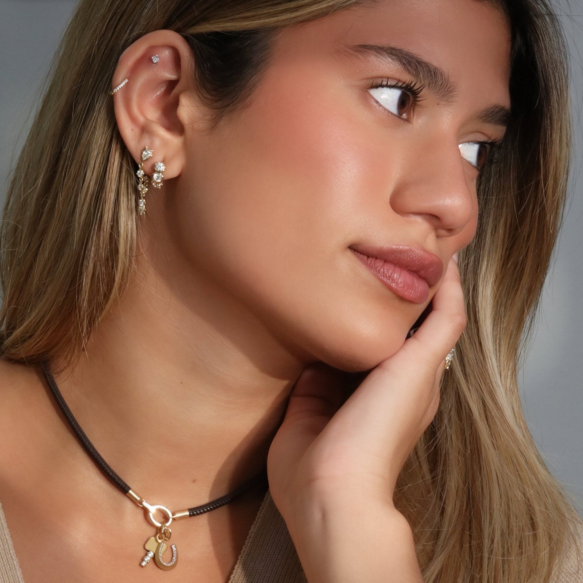 "Espresso" Brown Leather Cord with 18K Clasp &amp; Charm Connector - Peridot Fine Jewelry - Jade Trau