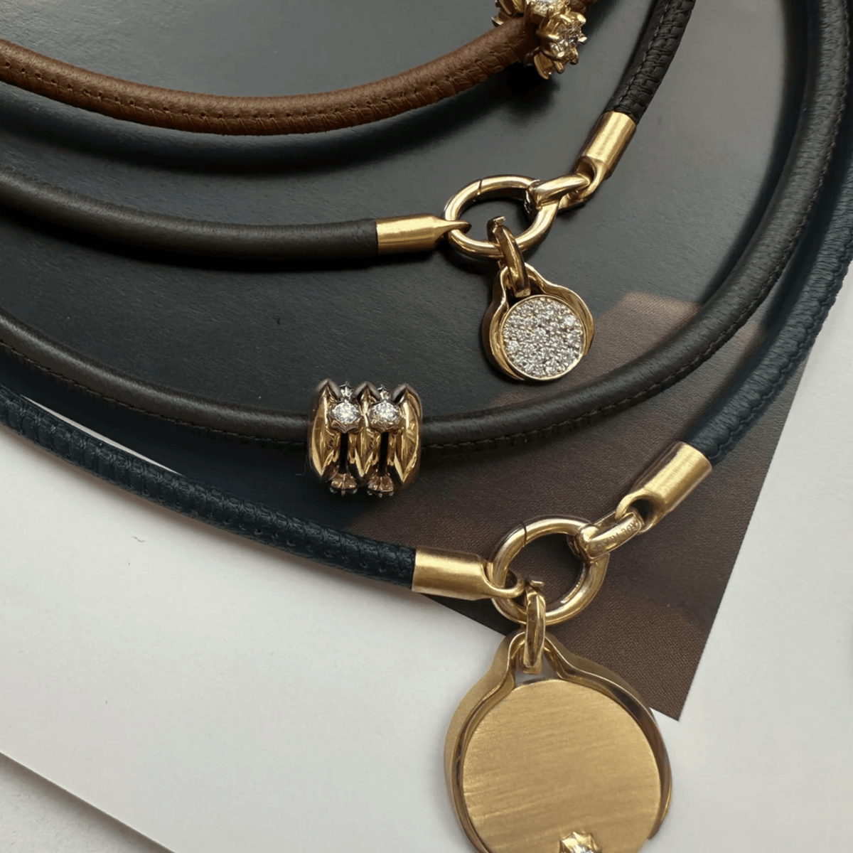 "Espresso" Brown Leather Cord with 18K Clasp &amp; Charm Connector - Peridot Fine Jewelry - Jade Trau