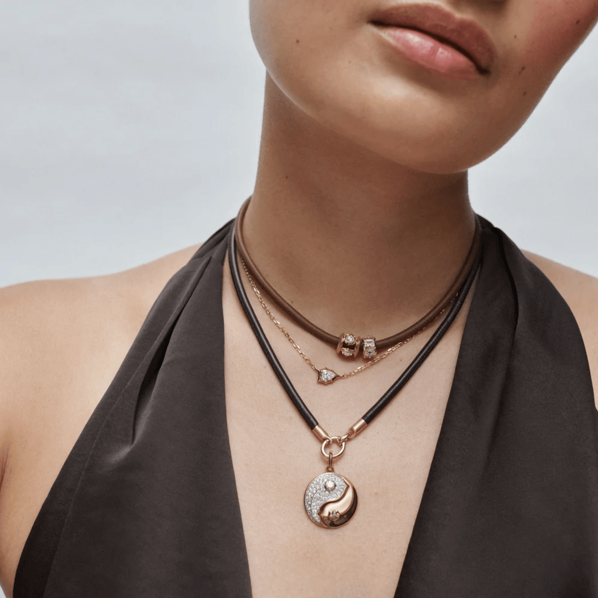 "Espresso" Brown Leather Cord with 18K Clasp &amp; Charm Connector - Peridot Fine Jewelry - Jade Trau
