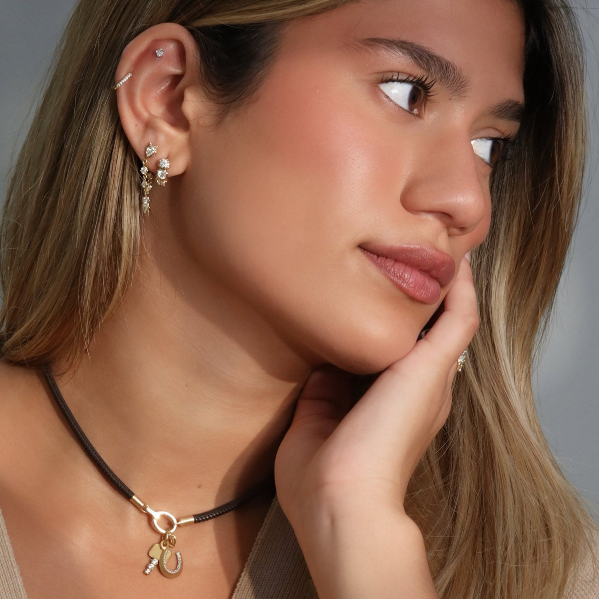 "Espresso" Brown Leather Cord with 18K Clasp &amp; Charm Connector - Peridot Fine Jewelry - Jade Trau