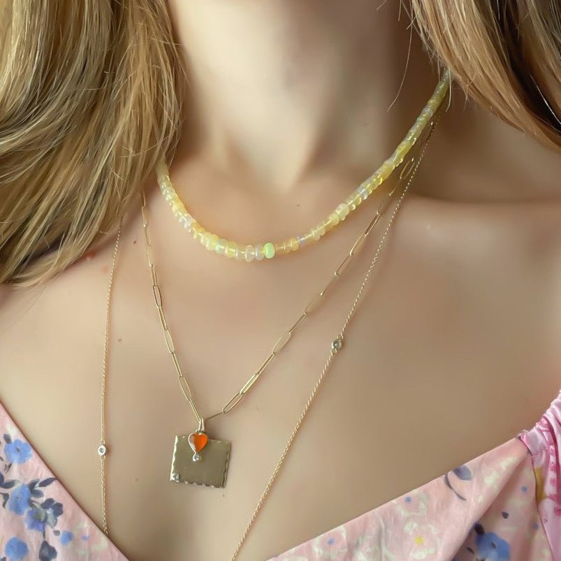 Ethiopian Yellow Opal Beaded Necklace with Gold Clasp - Peridot Fine Jewelry - Zahava