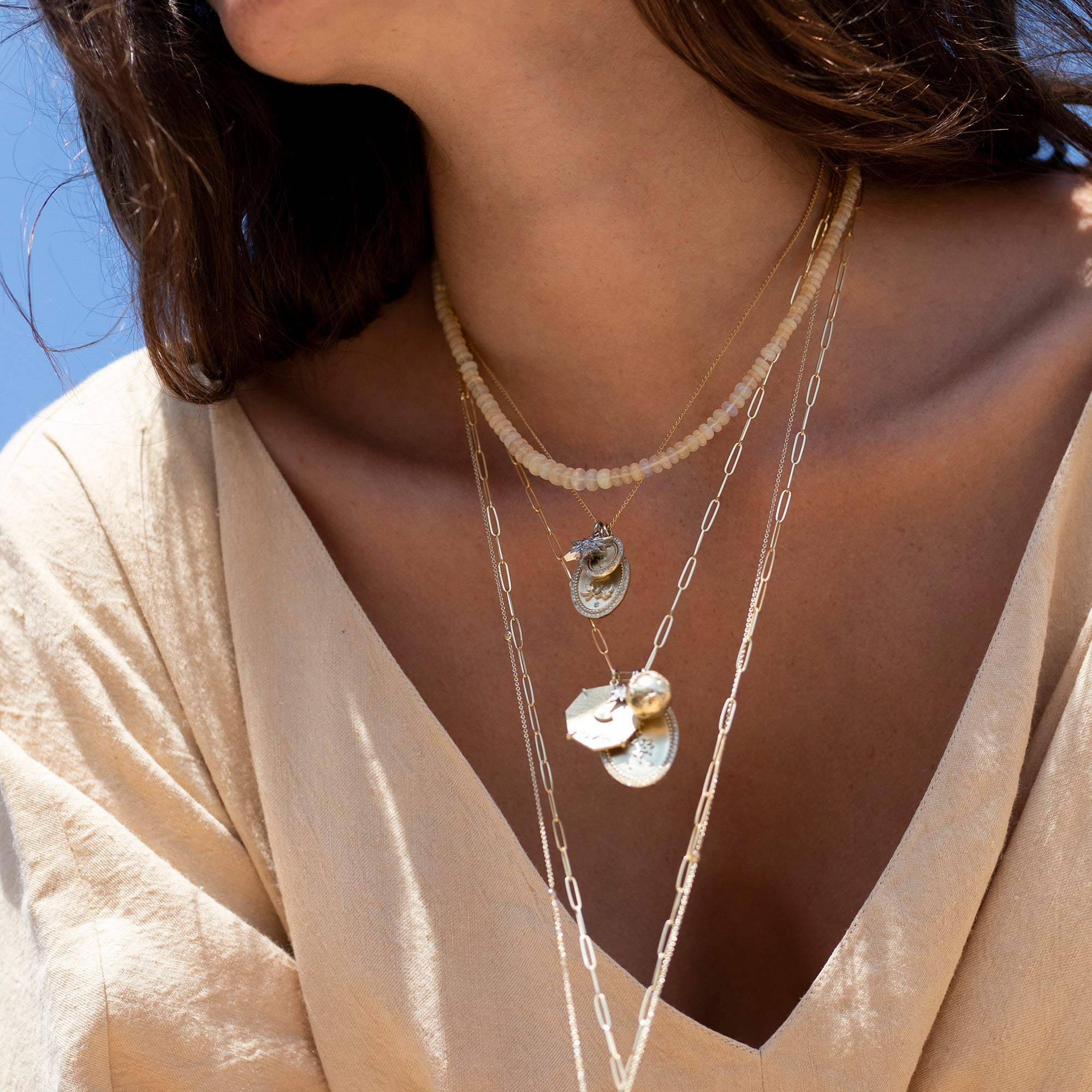 Ethiopian Yellow Opal Beaded Necklace with Gold Clasp - Peridot Fine Jewelry - Zahava