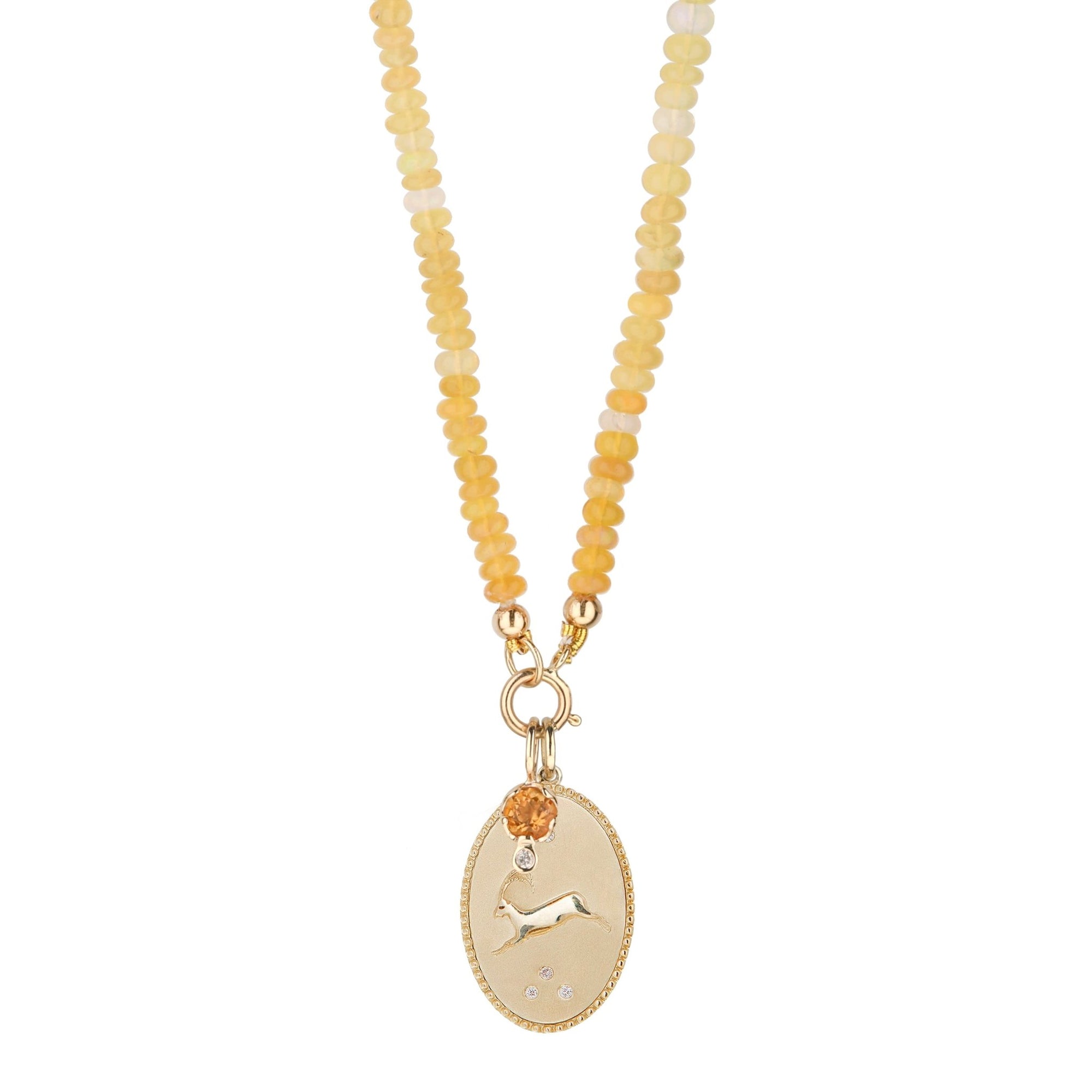 Ethiopian Yellow Opal Beaded Necklace with Gold Clasp - Peridot Fine Jewelry - Zahava