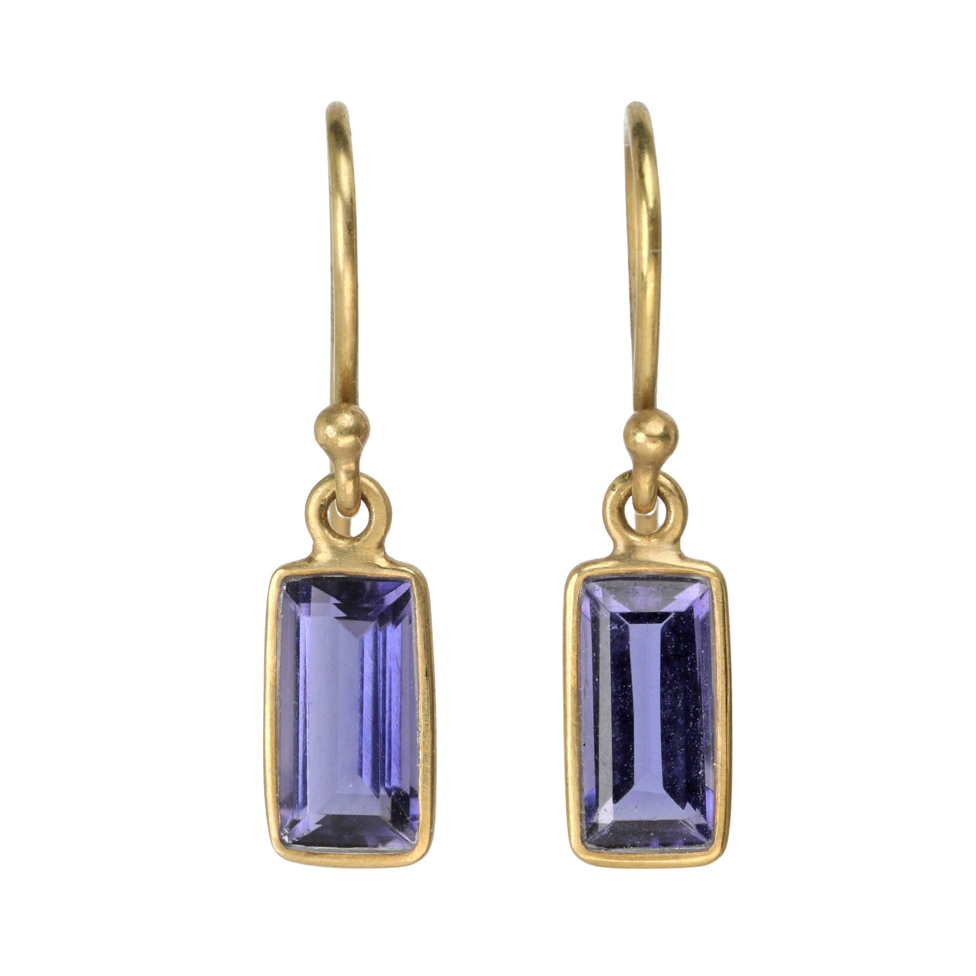 Extra Small Bezel-Set Iolite Baguette Earrings - Peridot Fine Jewelry - Kothari
