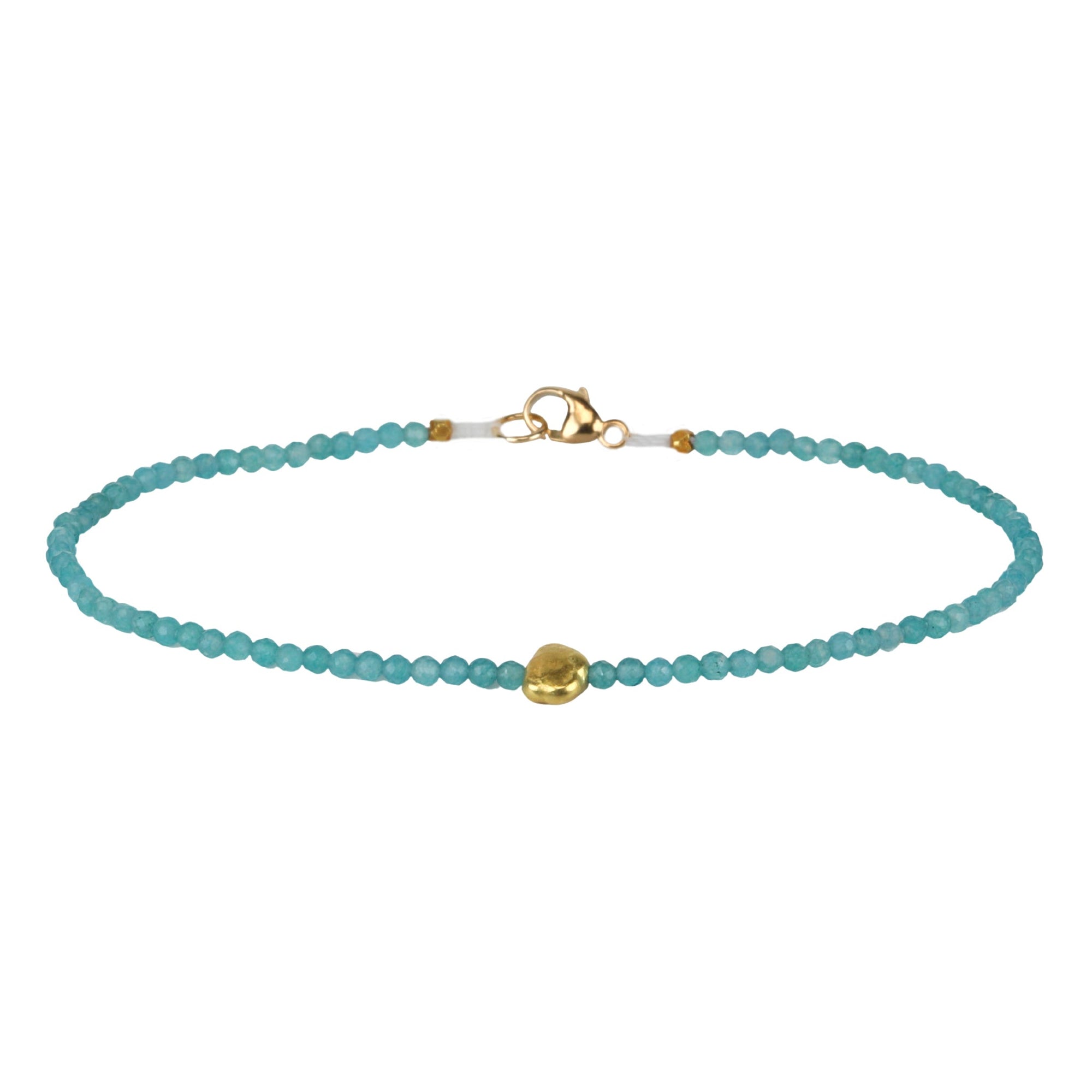 Faceted Apatite Beaded Bracelet with 18 Karat Yellow Gold Organic Bead - Peridot Fine Jewelry - Margaret Solow Jewelry