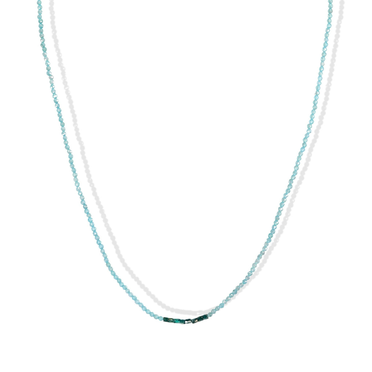 Faceted Apatite Beaded Necklace with Center Faceted Diamond Beaded Station - Peridot Fine Jewelry - Margaret Solow Jewelry